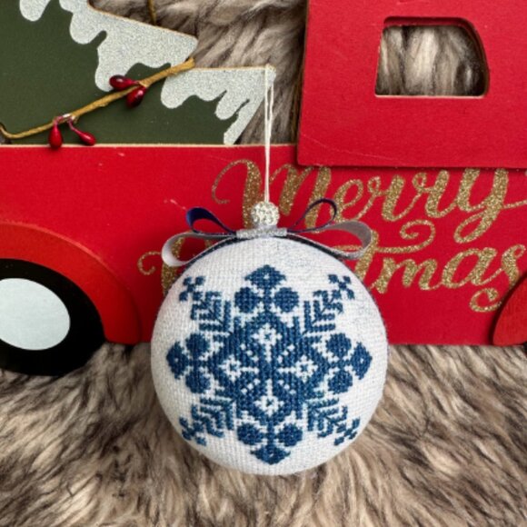 Handmade Blue Cross-Stitch Christmas Ornament - Picture 6 of 7